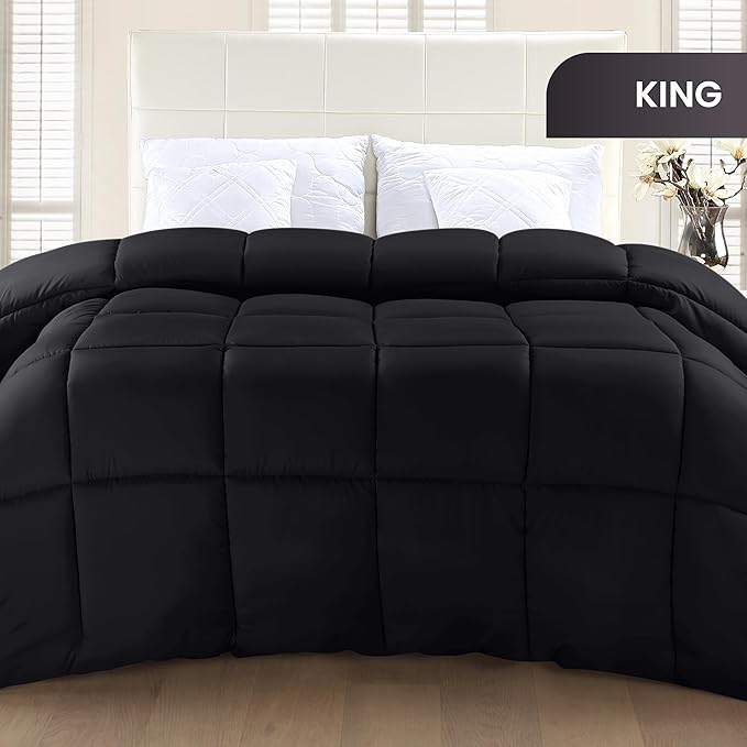 Utopia Bedding Comforter Duvet Insert, Quilted Comforter with Corner Tabs, Box Stitched Down Alternative Comforters King Size (Black)