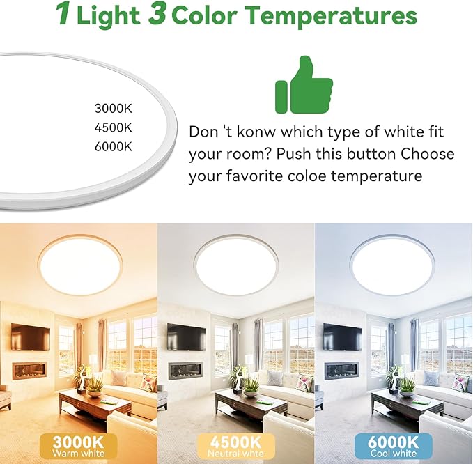 hepside 15.8INCH 2Pack Big Dimmable Flush Mount Ceiling Light Fixture White, 3CCT 3000/4500/6000K Ceiling Lamp, 36W 4200LM Super Bright Low Profile Light for Bedroom, Kitchen, Bathroom, Hallway