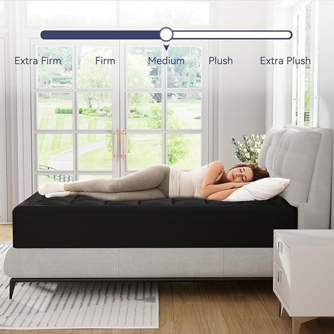 ELEMUSE Dual Layer 3 Inch Memory Foam Mattress Topper Full Size, 2 Inch Cooling Gel Memory Foam Plus 1 Inch Down Alternative Pillowtop Mattress Pad with Cooling Cover, Soft Comfort Support,Black
