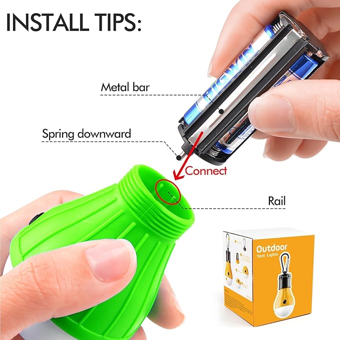 Portable LED Tent Lamp, Clip Hook Hurricane Emergency Light Bulb, Camping Equipment Lanterns for Hiking, Backpacking Outage, B-CLOSED-HOOK, 4 Packs