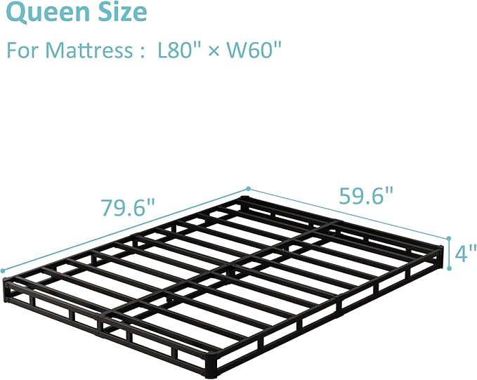 Box Spring for Queen Bed Bed Base 4 inch, Low Profile Metal Queen Box Spring with Fabric Cover, 3000 Lbs Max Weight Capacity Mattress Foundation, Noise-Free, Easy Assembly