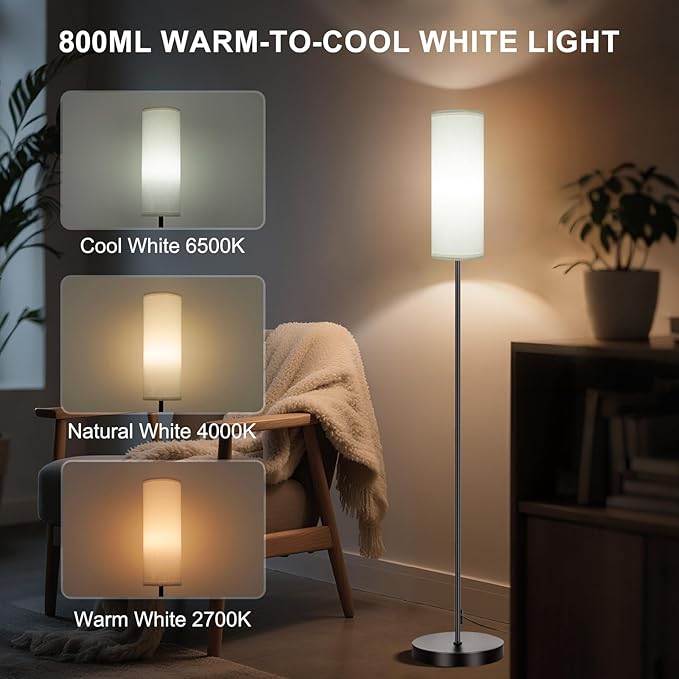 FRIDEKO HOME Floor Lamp, Color Changing Ambient Lighting for Living Room & Gaming Decor, Smart Standing Lamp with App & Remote Control, Tall Corner Lamp for Bedroom, 9W 800LM, Foot Switch, White Shade