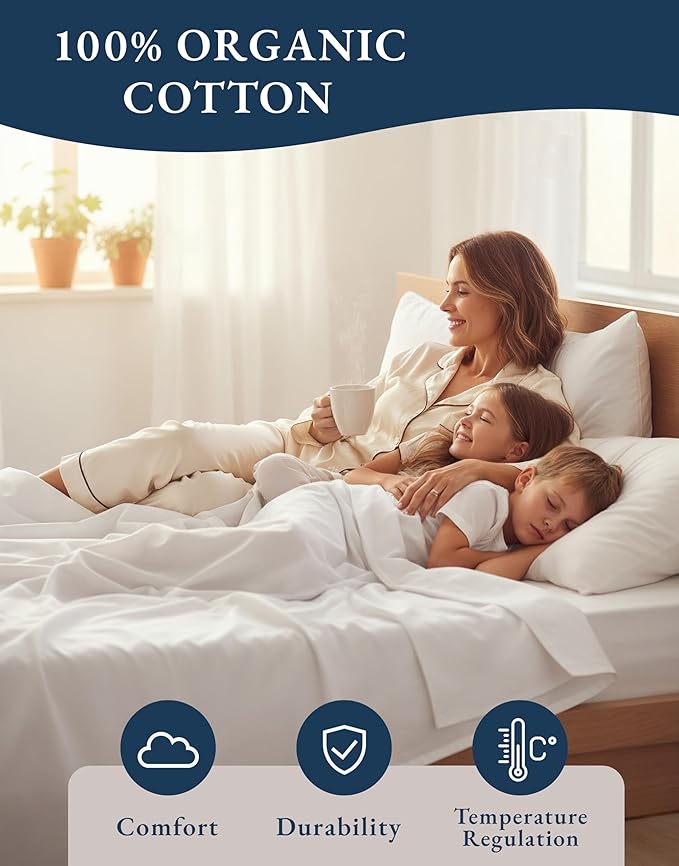 LANE LINEN RV Queen Sheets Set - 100% Organic Cotton Camper Sheet Sets 15" Deep Pocket Fitted (Short White)