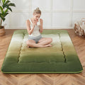 Japanese Floor Mattress, Futon Mattress with Portable Storage Bag and Washable Cover, Roll Up Thick Tatami Mat Suitable for Camping, Guest Room (Forest Gradient, Queen)