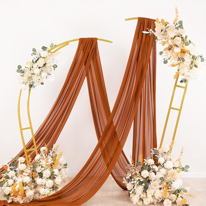 Socomi Wedding Arch Draping Fabric 2 Panels 29" x 19Ft Terracotta Sheer Chiffon Curtain Drapes 6 Yards for Wedding Ceremony Birthday Party Decoration
