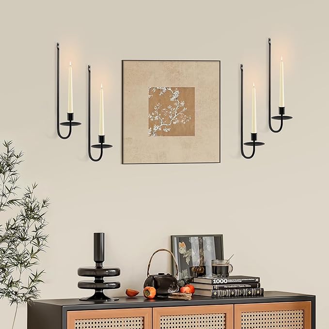 Black Candle Sconces Set of 4, Taper & Pillar Wall Candle Holder, Black Wall Decor, for Entryway, Fireplace, Stair Corner