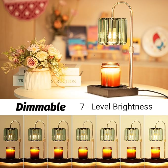 Candle Warmer Lamp with Timer, Dimmable Candle Wamer Adjustable Height, Glass Modern Candle Melter Lamp, Elegant Home Decor, Green, Gifts for Women Mom
