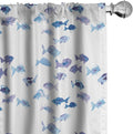 Ambesonne Animal Window Curtains Pack of 2, Little Fishes Watercolors Ocean Underwater Life Marine Theme Art, Lightweight Set with Rod Pocket, 4 Panels of - 28" x 95", Blue