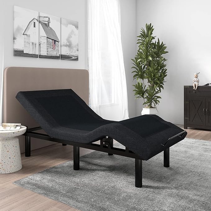 SHA CERLIN 14 Inch Twin XL Size Metal Adjustable Bed Base/Upholstered Bed Frame with Head and Foot Articulation Incline, Wireless Remote, Wood Board Support (Only Base)