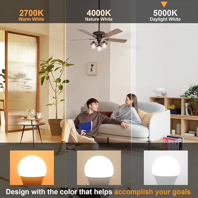 comzler 6W A15 LED Bulb Daylight 60 Watt Equivalent, E26 Medium Screw Base Small Light Bulb Cool White 5000K, Home Lighting Decorative Ceiling Fan Light Bulbs Non-Dimmable(Pack of 6) …