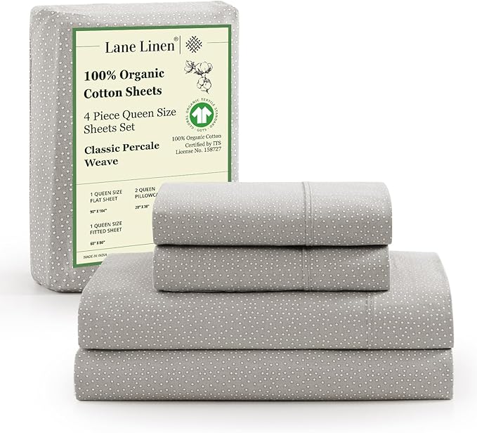 LANE LINEN Eco Priendly Printed 100% Organic Cotton Twin Size Bed Sheets, Naturally Temperature Regulating Fully Elasticized Cotton Cooling Sheets & Pillowcases Set Twin- Snowdrop
