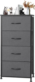 DUMOS Dresser for Bedroom 4 Drawers, Tall Fabric Closet Chests Organizer Tower Furniture with Wooden Top Metal Frame for Nursery, Living Room, Closet, Grey