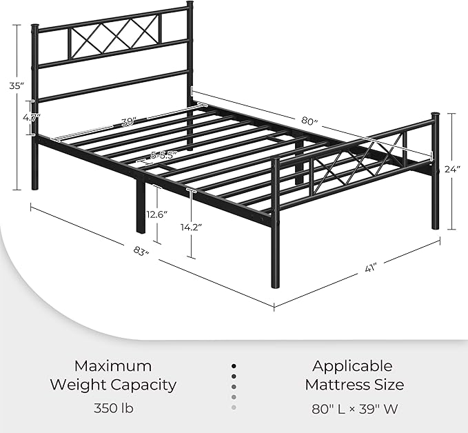 Yaheetech Twin XL Size Metal Platform Bed Frame with Simple Headboard and Footboard, Mattress Foundation for Under Bed Storage, Steel Slat Support, No Box Spring Needed, Easy Assembly, Black