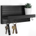 Decorative Key Holder for Wall with Shelf, Entryway Shelf with Hooks Holds Leashes, Jackets and Glasses – Sturdy Wood Keyholder Entrance Hanger with Mounting Hardware (Black, Medium)