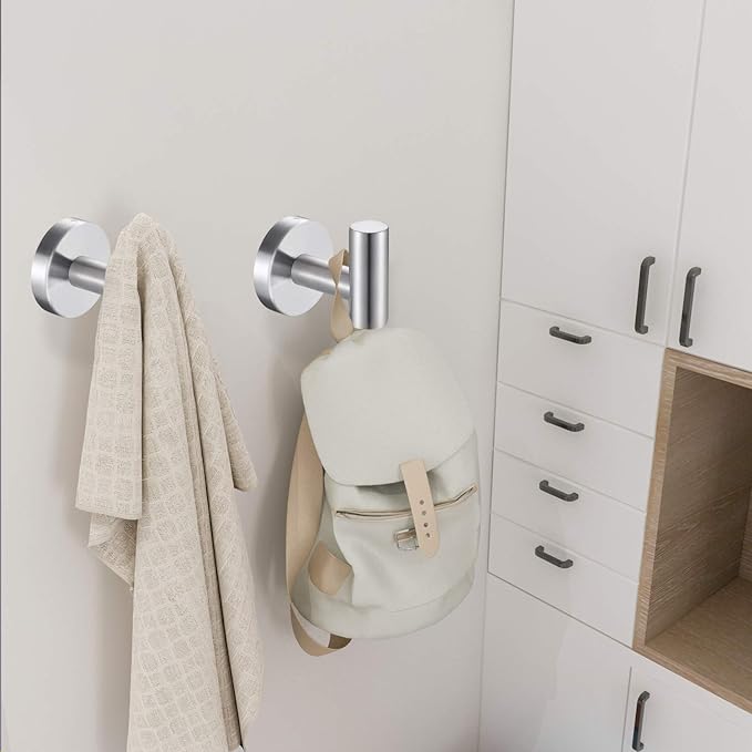 Bath Towel Hooks Robe Hook Holder Wall Mount Heavy Duty Wall Hooks SUS 304 Stainless Steel Coat Hook Closet Door for Bathroom Bedroom Hotel Kitchen Garage Pool 4 Pack (Brushed Nickel)