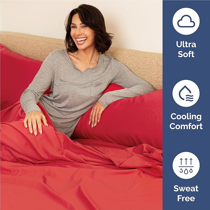 Full 6 Piece Sheet Set - Comfy Breathable & Cooling - Ultra Soft Hotel Luxury Bedding Set with 8-16 Inch Deep Pockets - 1 Flat & 1 Fitted Sheet & 4 Pillowcases - Cozy, Wrinkle Free & Easy Care - Red