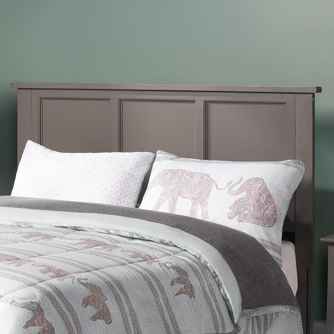 AFI, Madison Full Solid Wood Panel Headboard with Attachable Charger, Grey