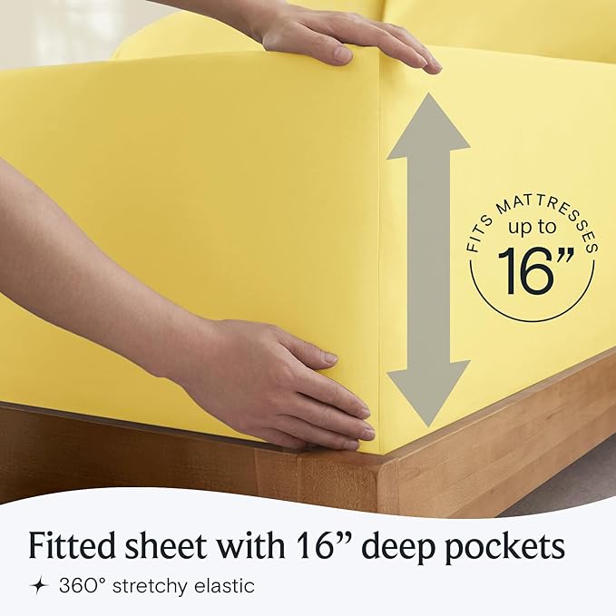 LuxClub 3 PC Sheet Set Bed Sheets Deep Pockets 16" Eco Friendly Wrinkle Free Cooling Machine Washable Hotel Bedding Silky Soft - Lemon Twin