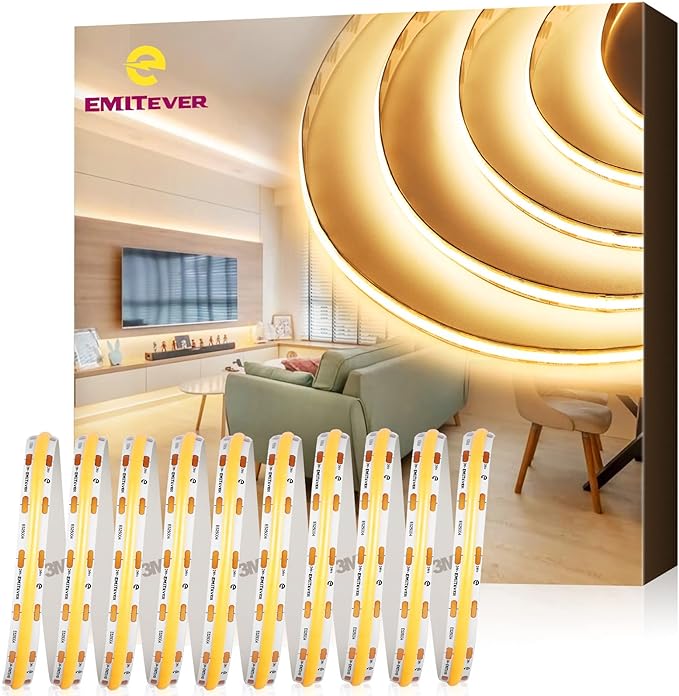 EMITEVER COB LED Strip Lights Warm White, 3000K Tape Light 25ft Premium High Density, DC 24V, 300+Lumens/ft, 3600LEDs/Spool, Ra 90+, 3W/ft, UL Listed 5 Year Warranty (Power Supply Sold Separately)
