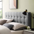 Modway Emily Tufted Button Linen Fabric Upholstered King Headboard in Gray