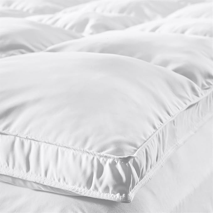 Superior Mattress Topper, Down Alternative, 2 Inch Deep Sized Bed Pillow Top, Comfort Pad, Fluffy Mattress-Topper Protector, Plush Cooling Extra Soft, Hotel Quality, Sleep, All-Season, King, White