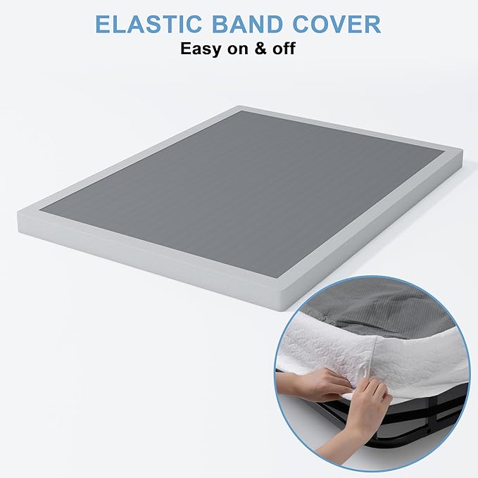 Full Box Spring - 4 Inch High Profile Box Spring for Full Bed, Sturdy Metal Frame Mattress Foundation, Easy Assembly, Quiet & Noise-Free