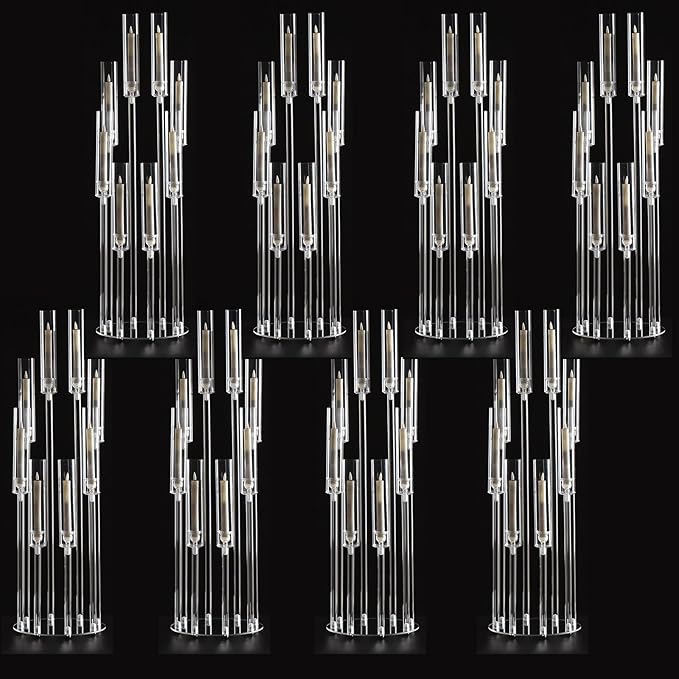 8PCS Arcylic Candelabra Wedding Centerpieces for Tables,38.5 Tall Clear Floor Candle Holder Set with Shade Pillar Taper Candle Stand for Anniversary Party Brithday candelabros para centros de mesa