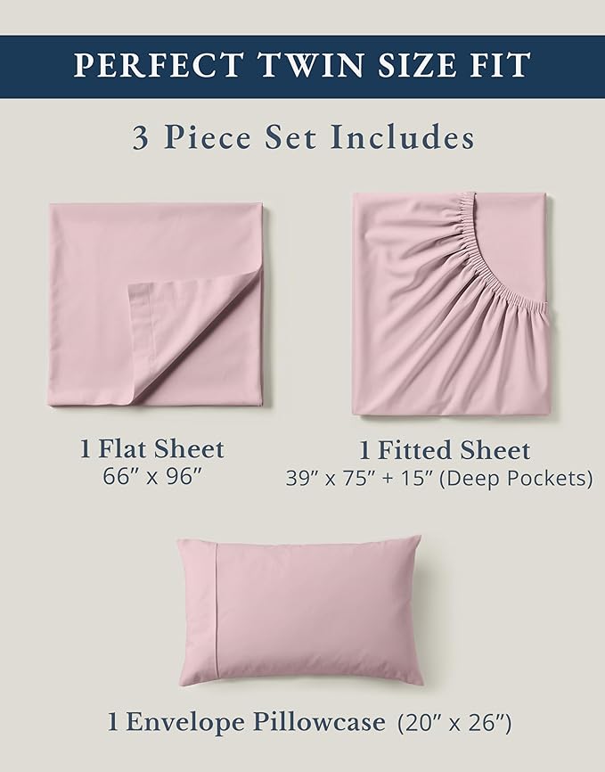 LANE LINEN Eco Friendly 100% Organic Cotton Twin Sheet Set, Hotel Quality Premium Bedding Sheets & Pillowcases Set Twin Size, Soft & Comfy Percale Sheets, Machine Wash Bed Sheets- Sepia Rose