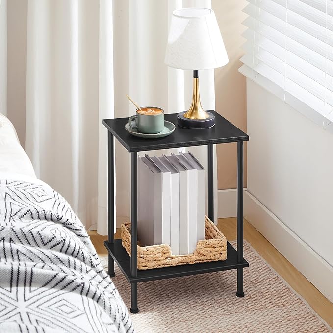 HOOBRO End Table Set of 2, Small Side Table, Nightstand with 2-Layer Storage Shelves, Sofa Table for Small Spaces, Living Room, Bedroom, Stable Frame, Easy Assembly, Black BB09BZP201