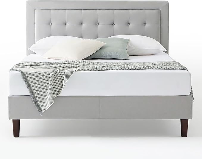 ZINUS Dachelle Upholstered Platform Bed Frame, Mattress Foundation, Wood Slat Support, No Box Spring Needed, Easy Assembly, Grey Sand, King