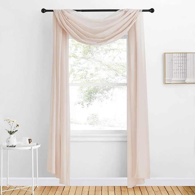 NICETOWN 2 Panels Taupe Sheer Window Scarf Valances W60 x L216, Decorative Soft Voile Textured DIY Bed Canopy Curtains for Party/Wedding/Nursery