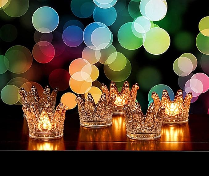 Vixdonos Crown Glass Tealight Candle Holder Set of 12 Clear Votive Candle Holders for Wedding, Party and Home Decor
