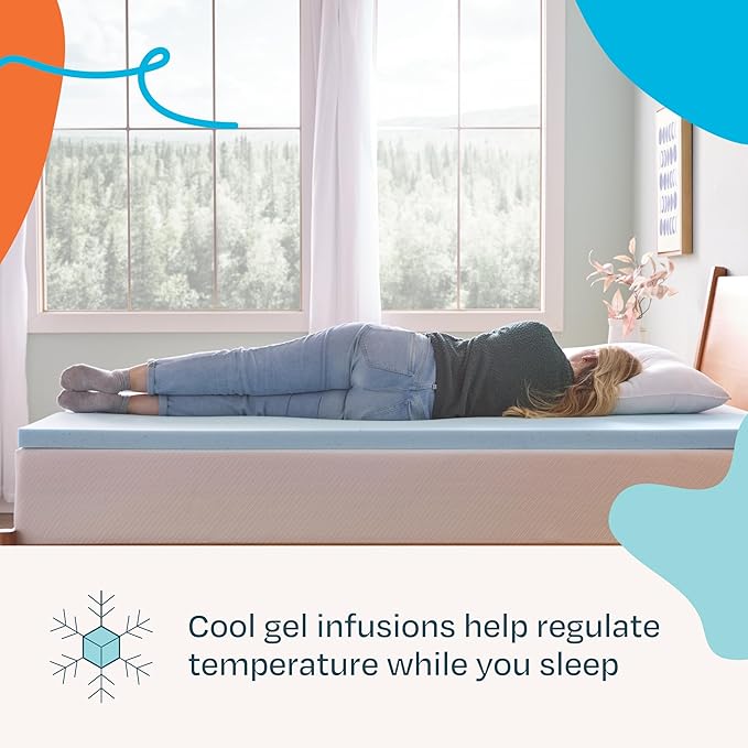LINENSPA Memory Foam Mattress Topper - 2 Inch Gel Infused Memory Foam - Plush Feel - Cooling and Pressure Relieving - CertiPUR Certified - Dorm Room Essentials - Twin Size