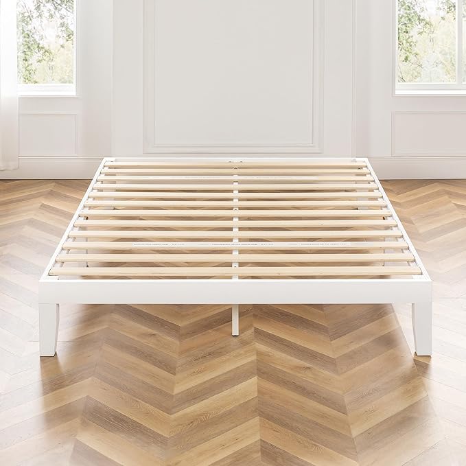 Mellow Naturalista Classic 12 Inch Solid Wood Platform Bed with Wooden Slats, Twin XL, White