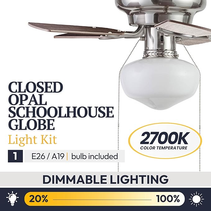 Prominence Home Hero, 28 Inch Traditional Flush Mount Indoor LED Ceiling Fan with Light, Pull Chain, Dual Finish Blades, Reversible Motor - 51656-01 (Brushed Nickel)