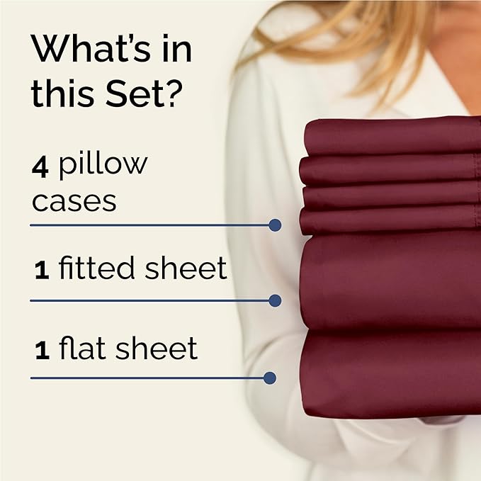 Full 6 Piece Sheet Set - Comfy Breathable & Cooling - Ultra Soft Hotel Luxury Bedding Set w/ 8-16 Inch Deep Pockets - 1 Flat & 1 Fitted Sheet & 4 Pillowcases - Wrinkle Free and Easy Care - Burgundy