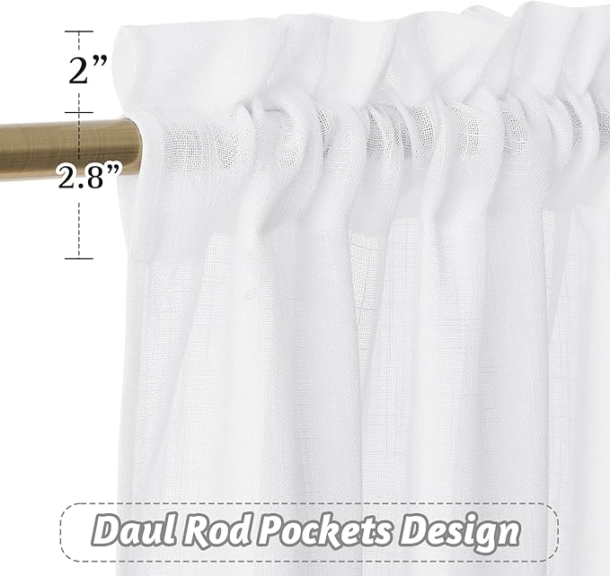 RYB HOME White Sheer Curtains, Extra 66 inches Widith Rod Pocket Light Filtering Breathable Semi Sheer Curtains for Living Room, W 66 x L 84 inches, 2 Panels Set