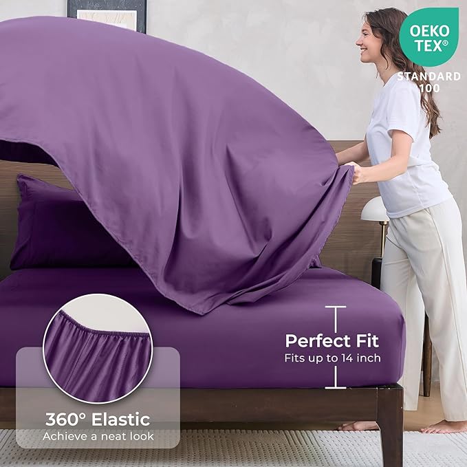 HEVUMYI Grape Purple Twin-XL Comforter Set - 5-Piece All Season Bed in a Bag Twin-XL, Ultra Soft Bedding Set with Comforter, Flat Sheet, Fitted Sheet, Pillowcases, Pillow Shams