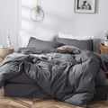 MooMee Bedding Duvet Cover Set 100% Washed Cotton Linen Like Textured Breathable Durable Soft Comfy (Heathered Dark Grey, Palatial King/Oversized King 120"x98")