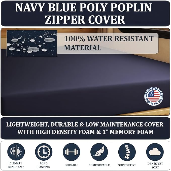 Foamma 3” x 28” x 72” Water Resistant Gel Memory Foam RV Bunk Mattress, Firm High Density Foam Base, Comfortable and Durable Polyester Cover, Truck, Camper, Travel Trailer, Made in USA
