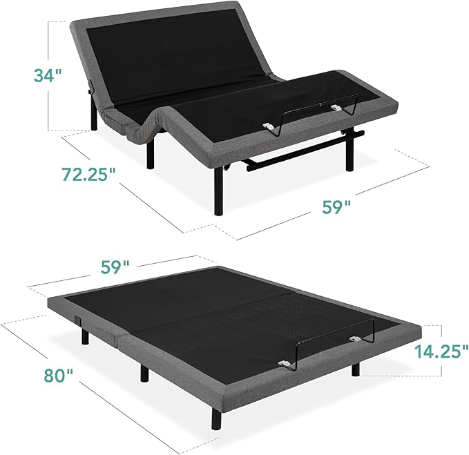 Best Choice Products Ergonomic Queen Size Adjustable Bed Frame, Electric Base w/Wireless Remote Control, Nightlight, Massager, 2 USB Ports