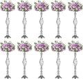 Set of 10 Versatile Silver Flower Arrangement Stand, Pillar Candle Holder Set for Wedding Party Dinner Centerpiece Event Restaurant Hotel Decoration (Silver, 10 x L)