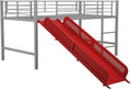 DHP Junior Twin Metal Loft Bed with Slide, Multifunctional Design, Silver with Red Slide
