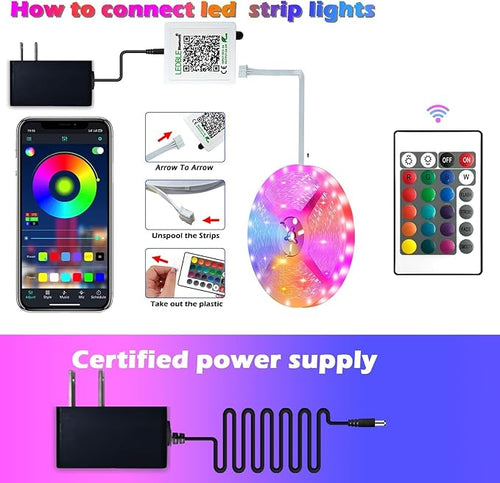 20FT Led Strip Lights,Long Smart Led Light Strips Music Sync 5050 RGB Color Changing Rope Lights,Bluetooth APP/IR Remote/Switch Box Control Led Lights for Bedroom,Home Decoration,Party,Festival
