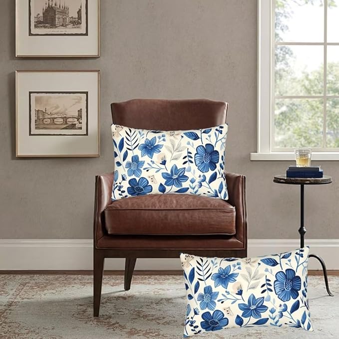 Throw Pillow Covers 16x24 Inch Pillow Covers Set of 2 Couch Pillows for Living Room, Blue Throw Pillows with Invisible Zipper, Soft Accent Pillows Decorative Pillows Farmhouse Decor, Scandinavian J334