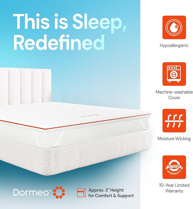 Dormeo Premium King Cooling Mattress Topper - 3-Zone OctaspringⓇ Technology for Optimal Back Support, Anti-Slip Bottom