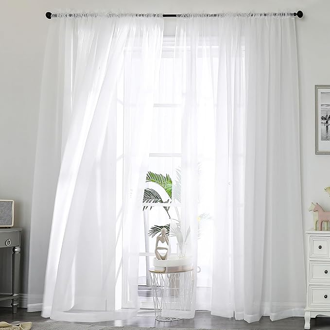 OWENIE Sheer Curtains 84 Inches Long 2 Panels Set, Sheer White Curtains for Living Room Bedroom 59 Inch Extra Wide, Modern Voile Filmy Rod Pocket Drapes, 2 Pcs, Each 59 W x 84L, White