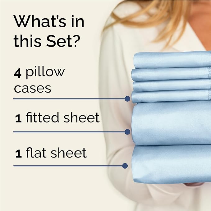 Full 6 Piece Sheet Set - Comfy Breathable & Cooling - Ultra-Soft Hotel Luxury Bedding Set with 8-16 Inch Deep Pockets - 1 Flat & 1 Fitted Sheet & 4 Pillowcases - Wrinkle Free & Easy Care - Baby Blue