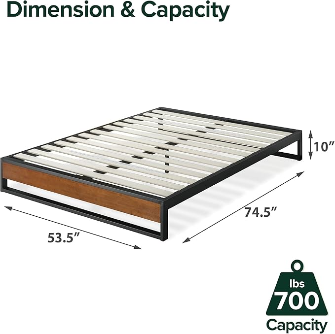 ZINUS GOOD DESIGN Award Winner Suzanne 10 Inch Bamboo and Metal Platforma Bed Frame, No Box Spring Needed, Wood Slat Support, Chestnut Brown, Full