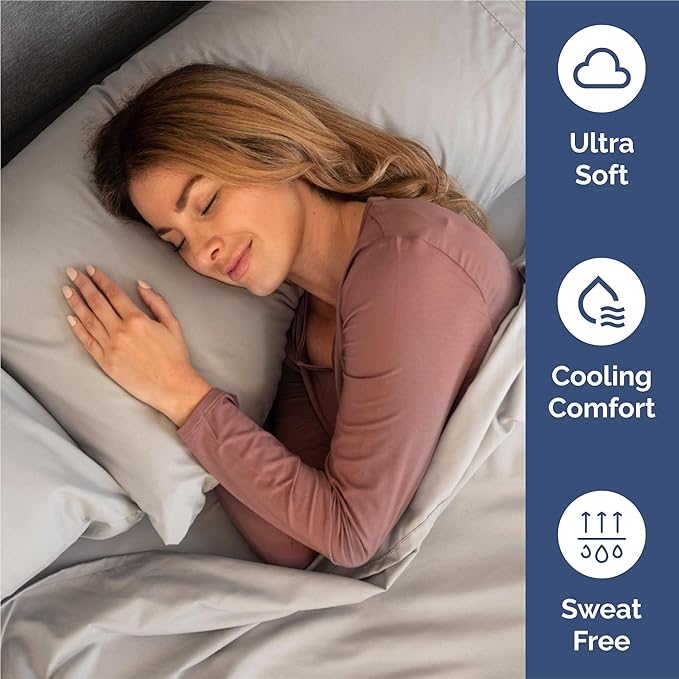 Split King 7 Piece Sheet Set - Comfy Breathable & Cooling - Soft Hotel Luxury Bedding Set with 8-16 Inch Deep Pockets - 1 Flat & 2 Fitted Sheet & 4 Pillowcases - Wrinkle Free & Easy Care - Light Grey